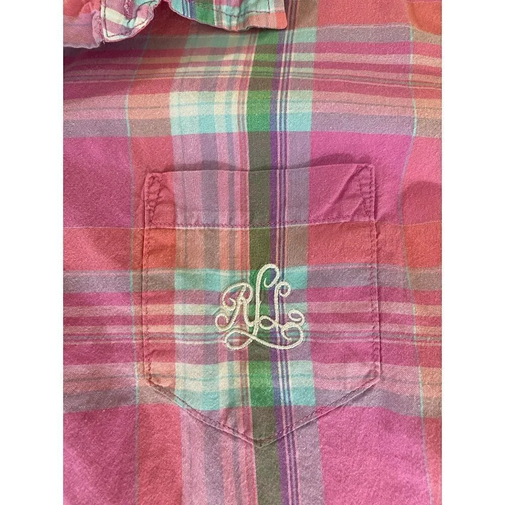 Lauren Ralph Lauren Women's Pink Plaid Roll Tab Sleeve Button Front Shirt - XL - Picture 2 of 10